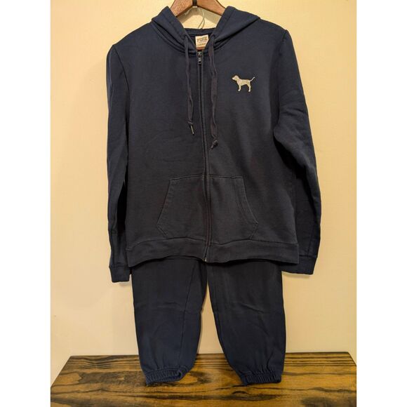 Victoria's Secret Y2K 2021 Navy Blue & Silver Glitter Dog Logo Full-Zip Set - Picture 2 of 6